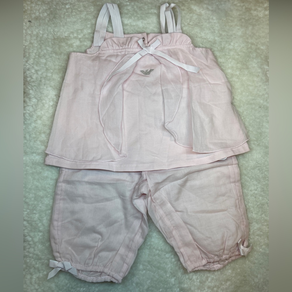 Giorgio Armani Light Pink Baby Girl Matching Pink Top Bottoms Set 18m
